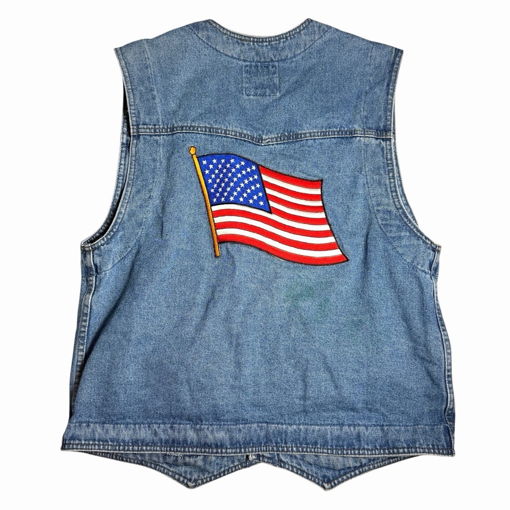 Vintage 90s Harley Davidson Biker Blues Denim Vest L USA Flag Made Canada